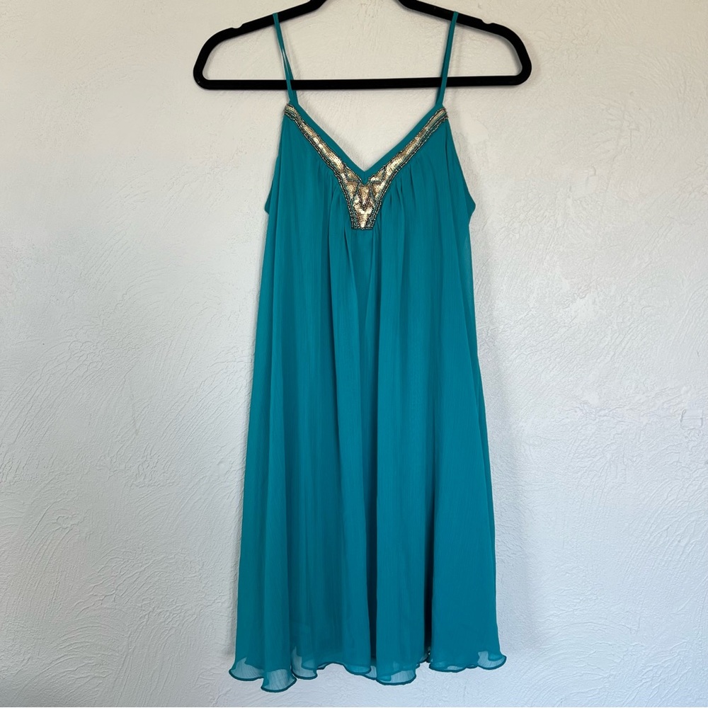 Express Teal Sleeveless Flowy Dress
